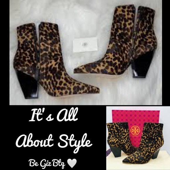 NWT Tory Burch Authentic Lila Ankle Bootie Calf Hair Barbados Leopard Size 6M - Picture 4 of 15